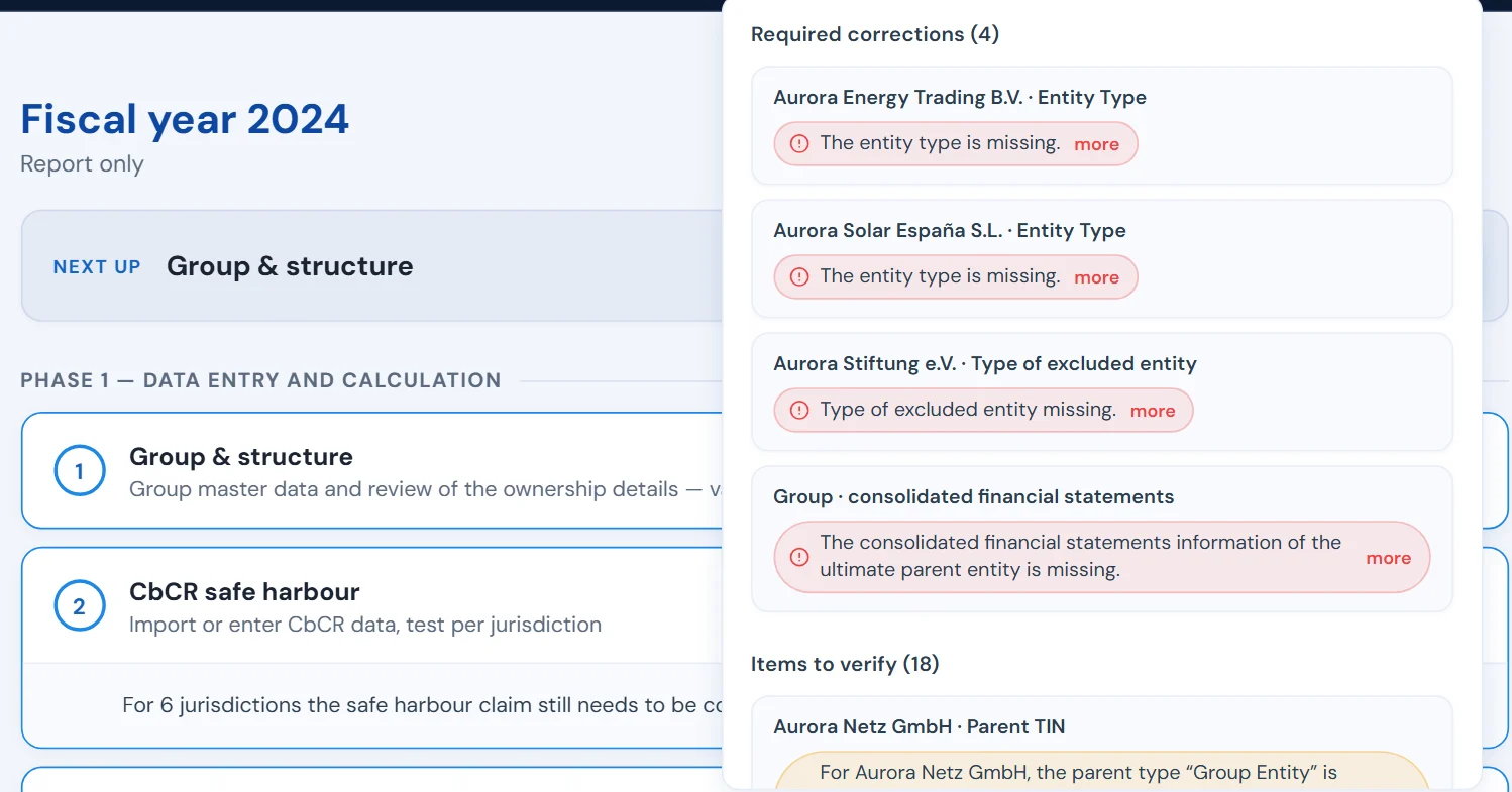 Pillarworks: process with required corrections and items to verify